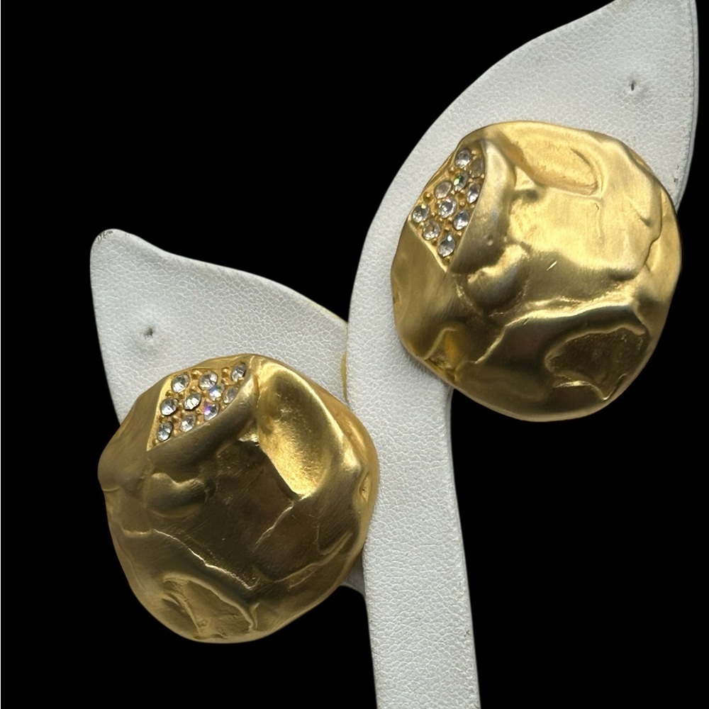 Vintage KJL Kenneth Lane Matte Gold Modernist Earrings